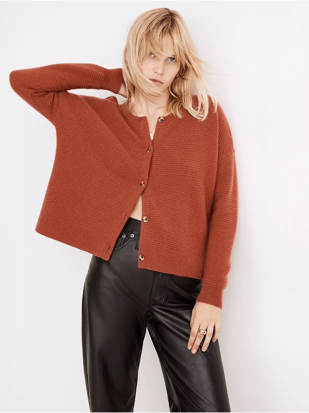 Madewell 100% cashmere Rust Button-Front Women’s Knit Cardigan Sweater S